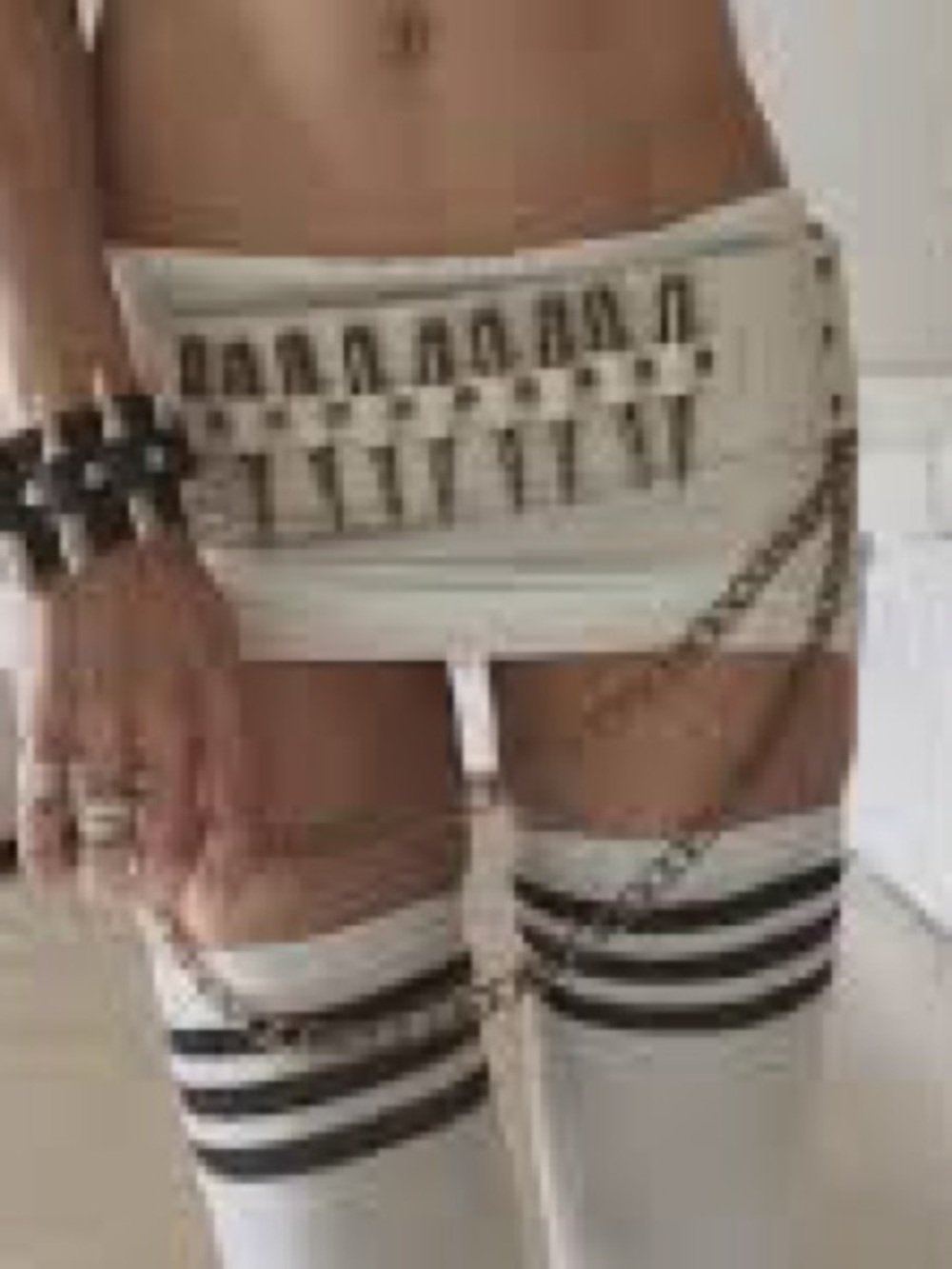 Dolls Kill Cream Leather Bandolier Belt with Metal Studs - Picture 5 of 5